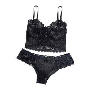 CONJUNTO ENCAJE - CORSETTE Y TANGA - NEGRO-1