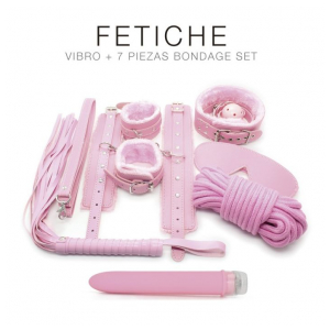 KIT VIBRO Y 7 PIEZAS BONDAGE SET ROSADO