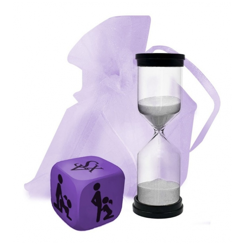 reloj de arena y dado con posiciones
