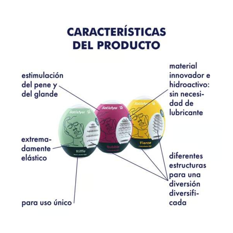 Set de 3 huevos masturbadores: Riffle, Bubble, Fierce